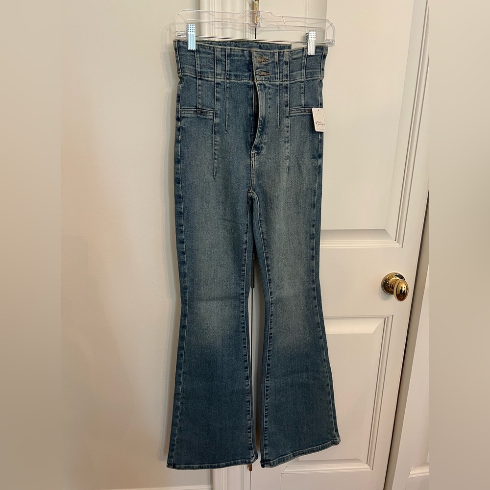 We the Free Jayde High Rise Flare Leg Denim Jeans Mermaid Blue NWT Free People - Picture 6 of 10